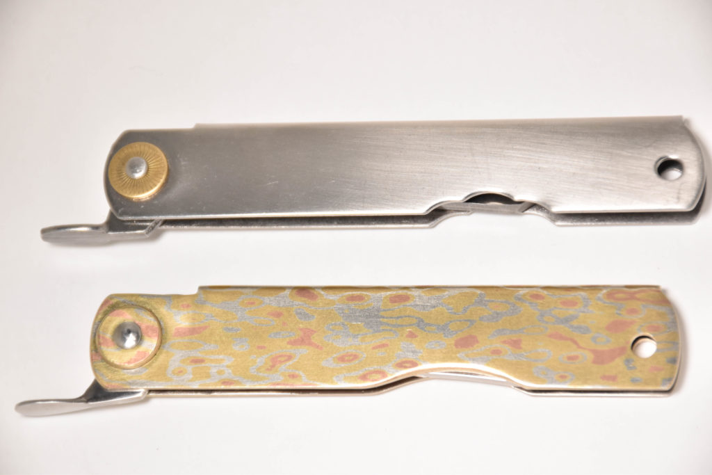 Higonokami  肥後守（ひごのかみ）couteau pliant japonais manche mokume gane Japanese pocket knife