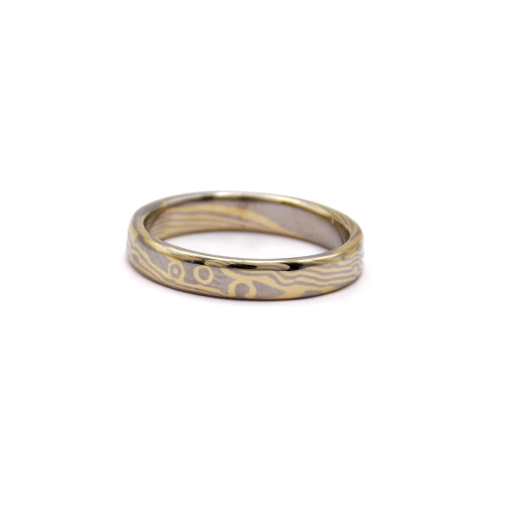 Antoine Puygrenier Artisan Bijoutier Joaillier mokume-gane bague japonaise unique sur-mesure personnalisée or jaune 18 carats palladium japon alliance