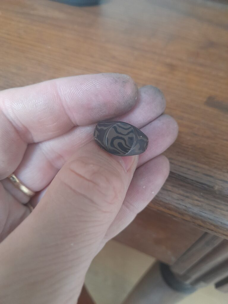 Antoine Puygrenier Artisan bijoutier joaillier. Chevalière forgée en mokume-gane en argent effet écorce d'arbre veine arbre nature japon damas unique personnalisée
